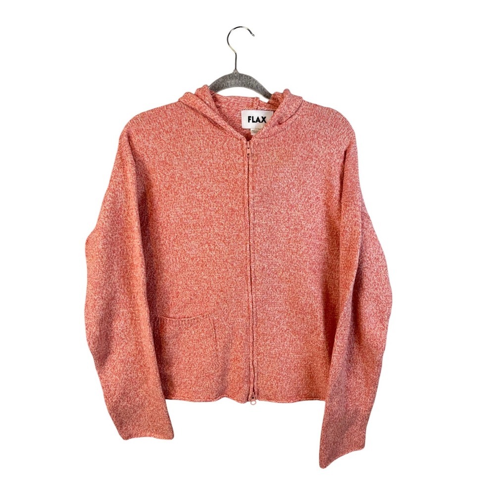 FLAX Womens Coral Pink Marled Full Zip Hooded Cotton Knit Sweater Size M/L